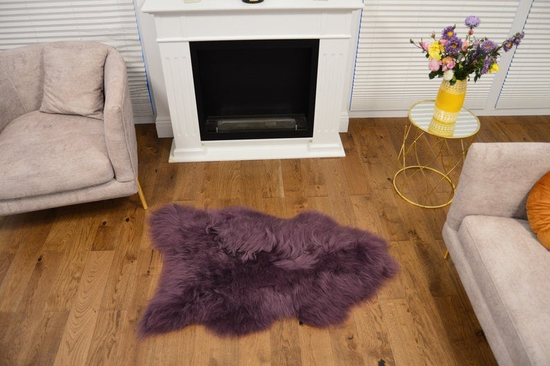 plum sheepskin rug