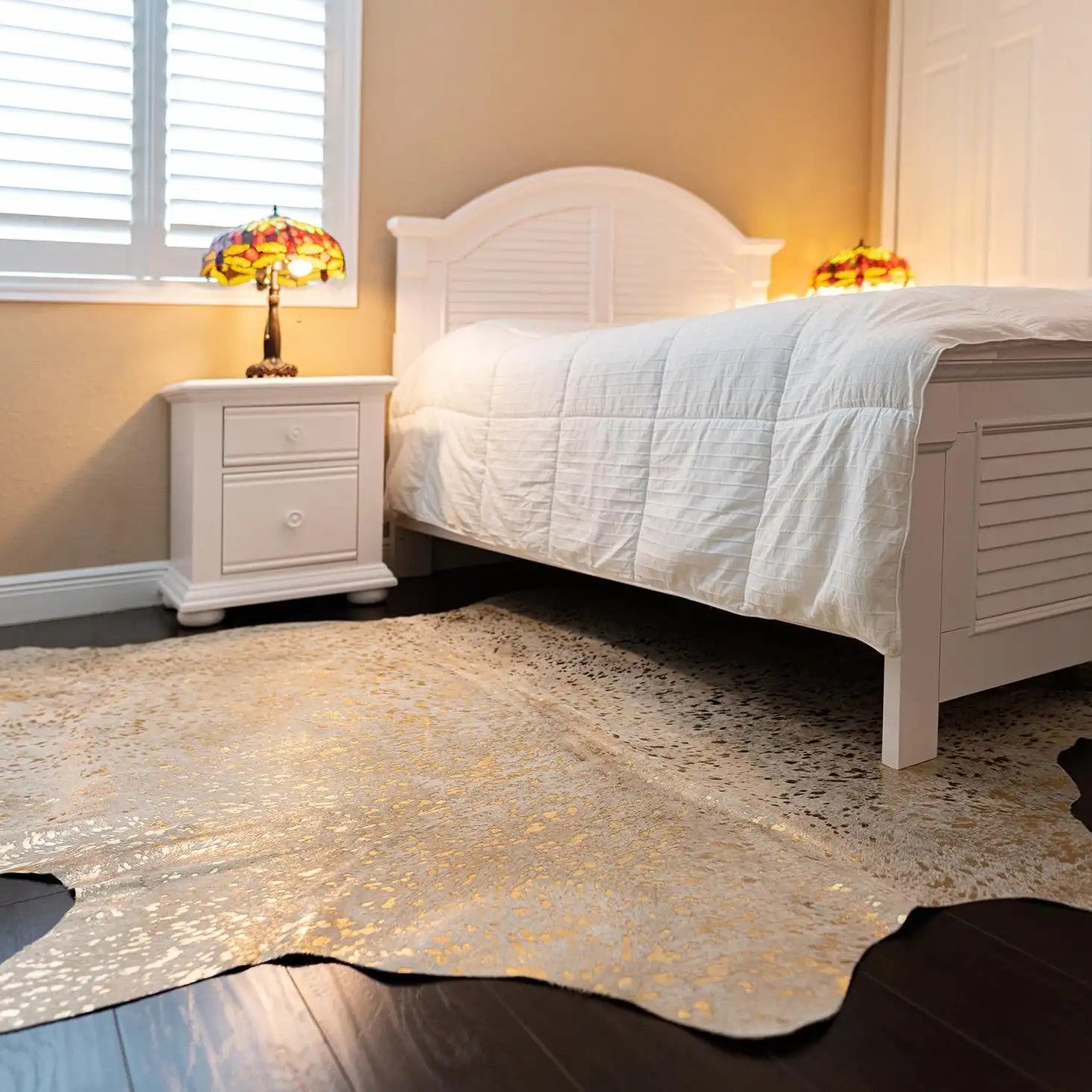 Metallic Gold Cowhide Rug Genuine Leather Luxury