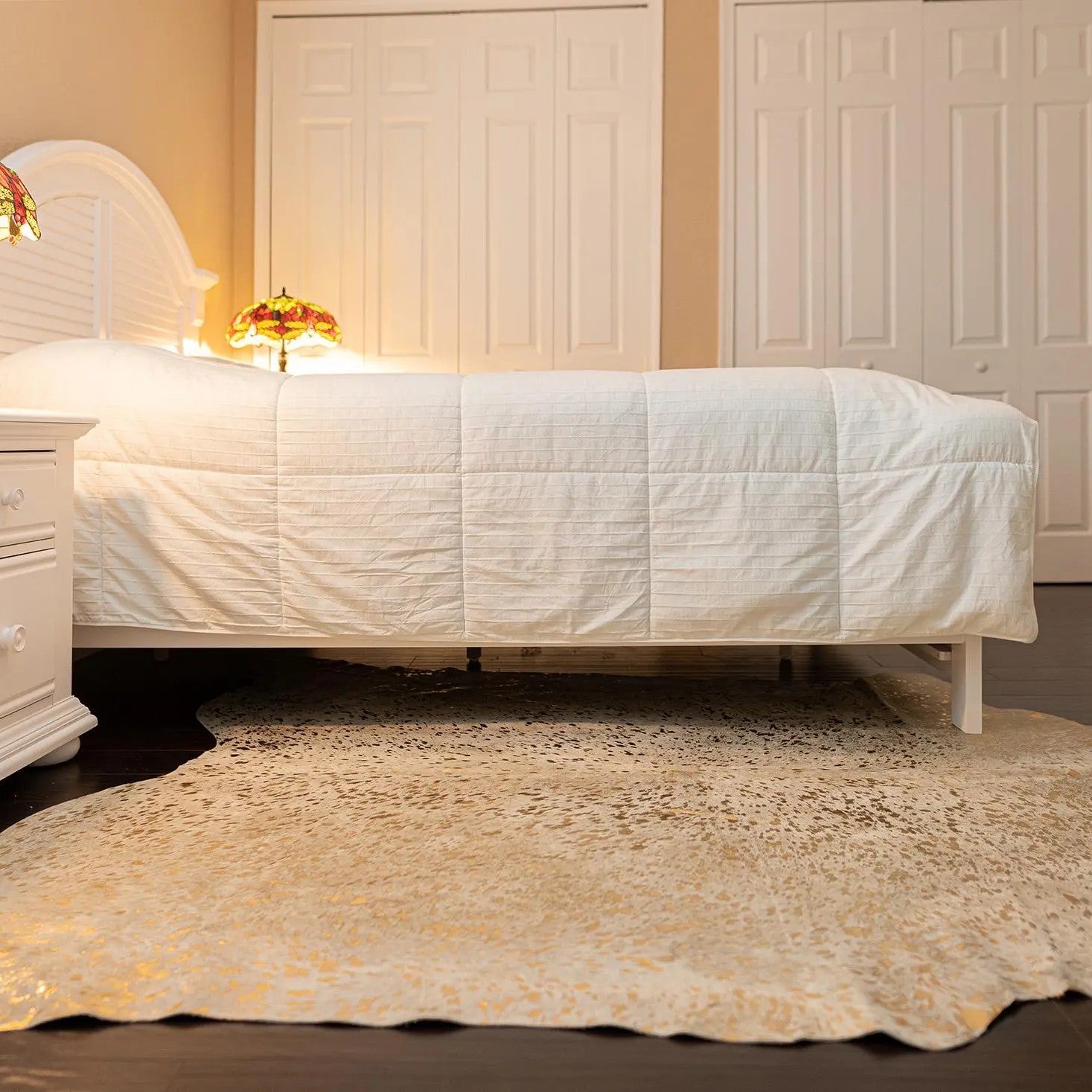 Metallic Gold Cowhide Rug Genuine Leather Luxury