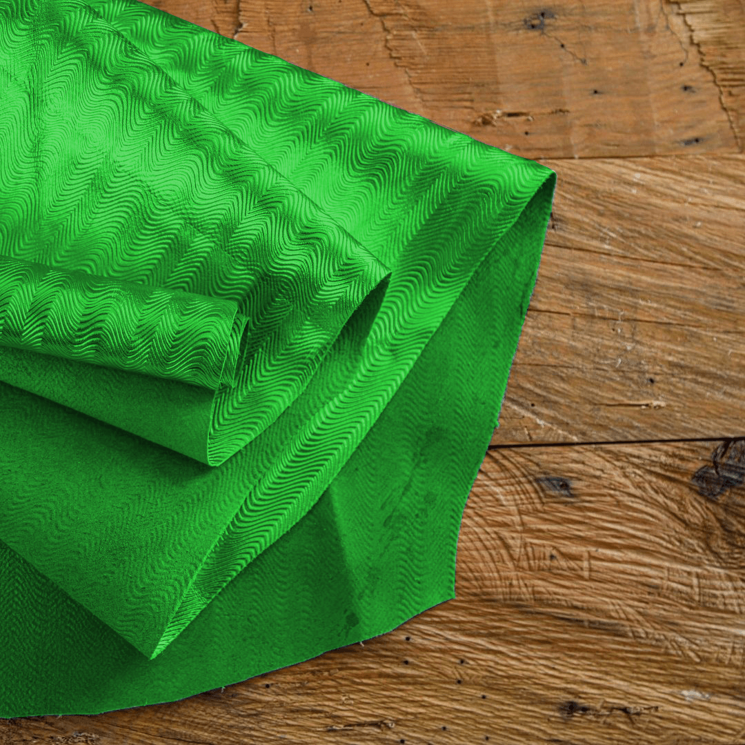 Green retro embossed cowhide leather