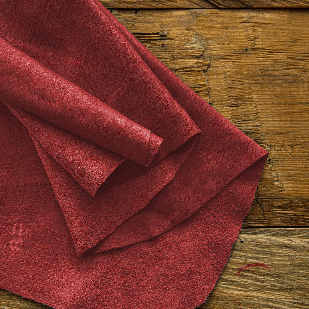 Red nappa finish sheepskin leather