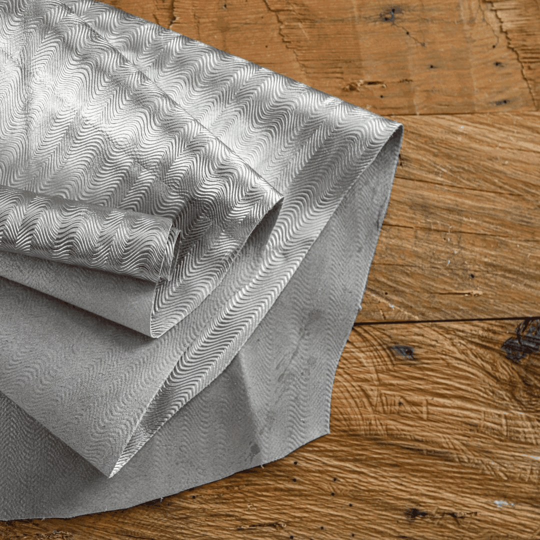 Silver retro embossed cowhide leather