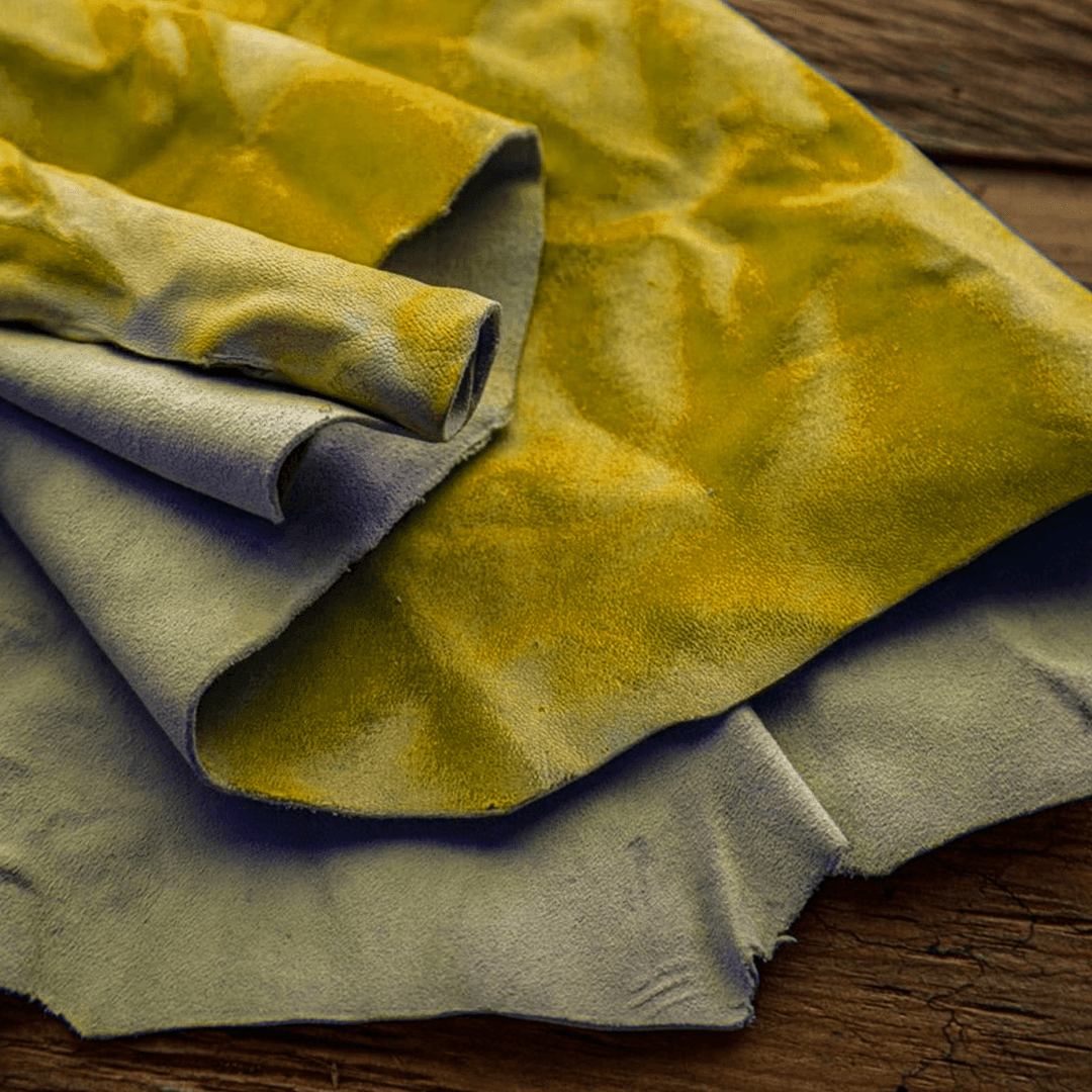 yellow tie dye sheepskin leather