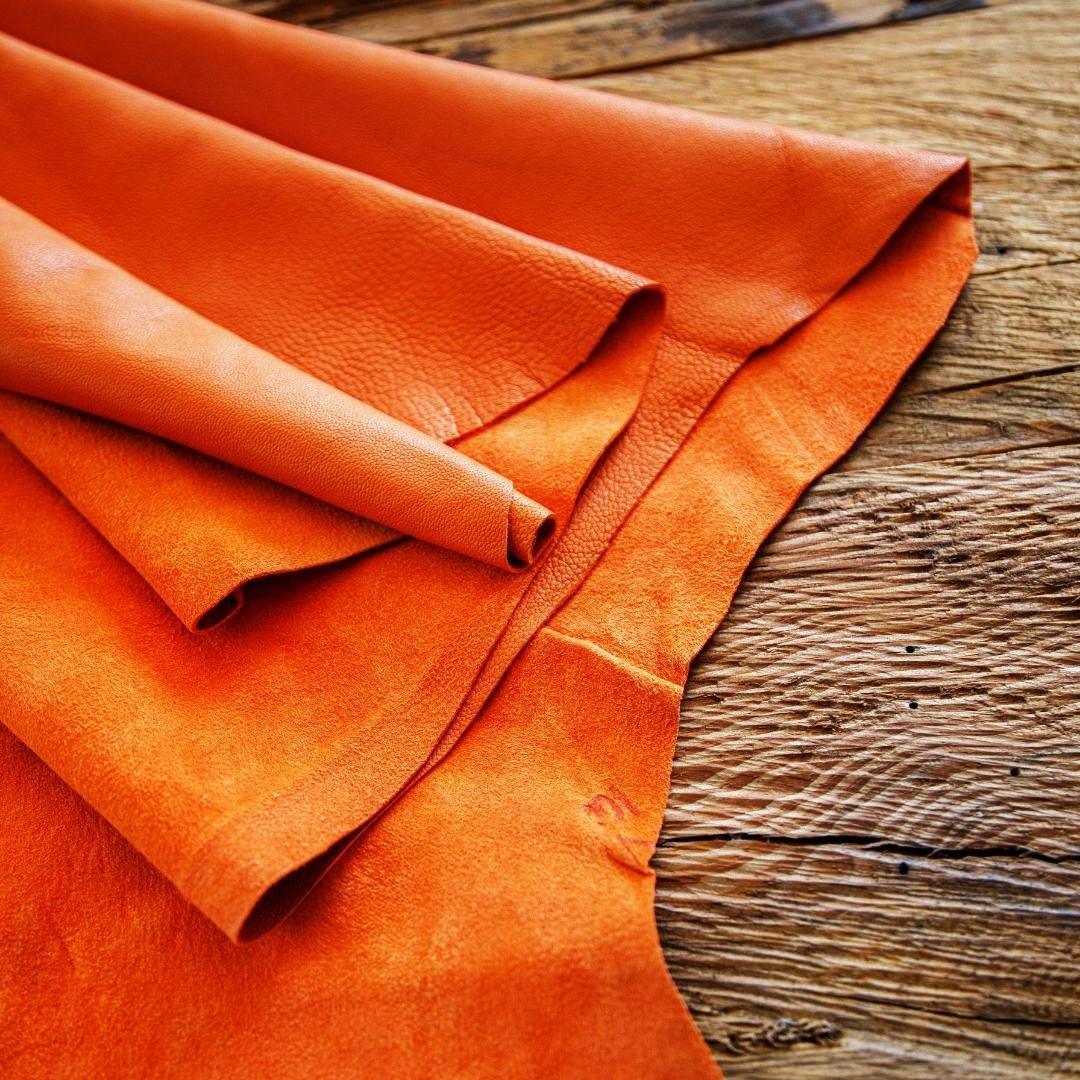 orange high shine leather hides