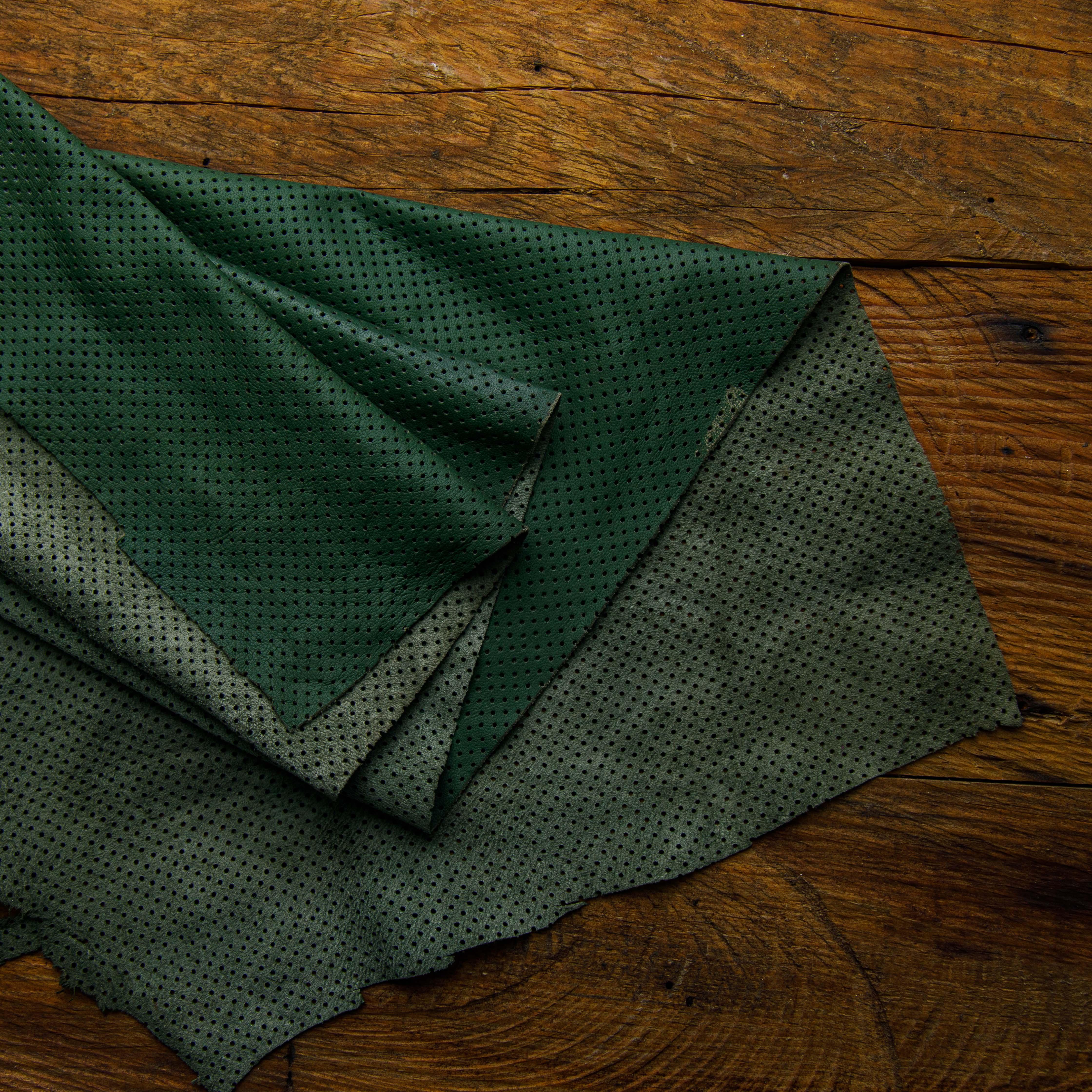 green perforated Leather