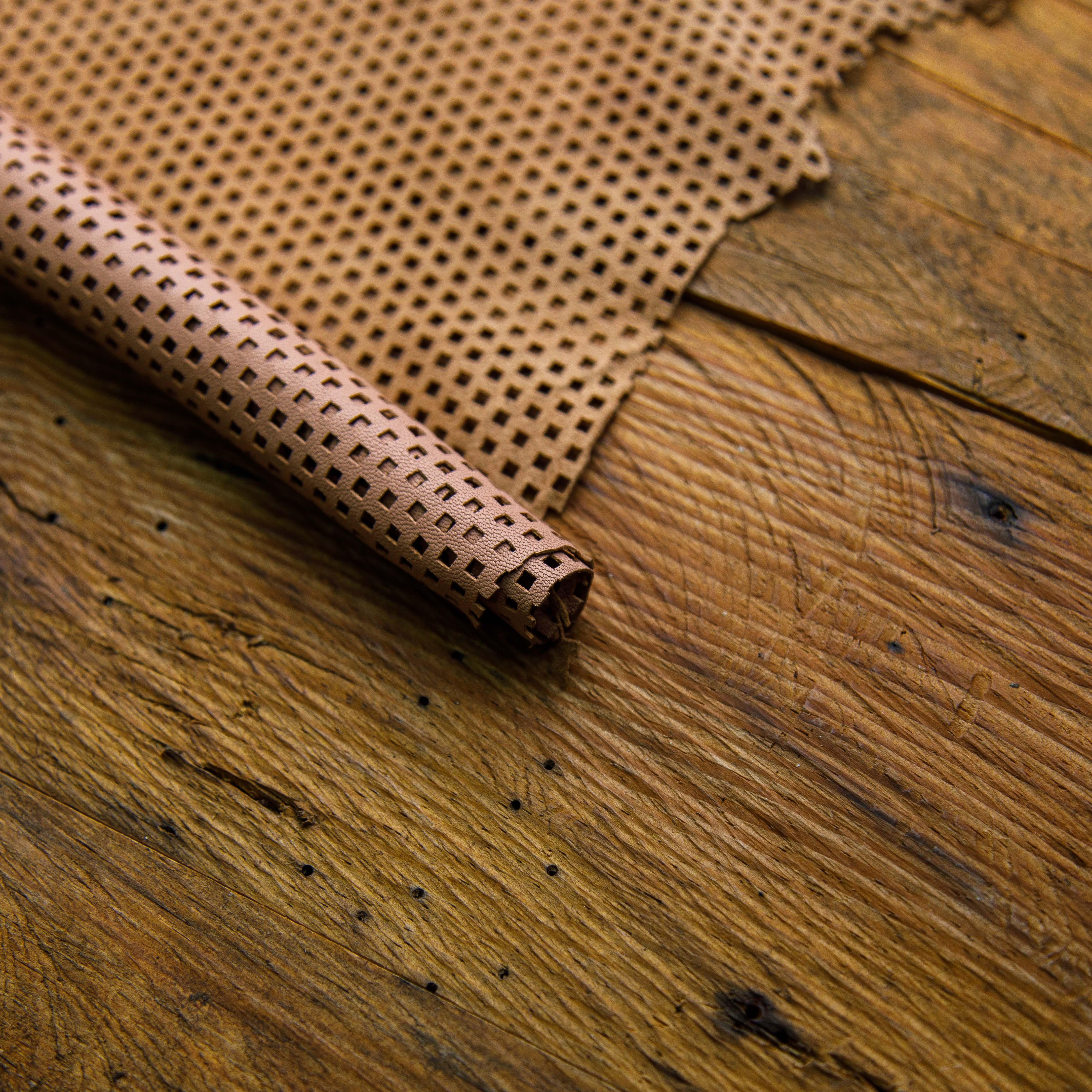 perforated cream peach medium dots leather hide