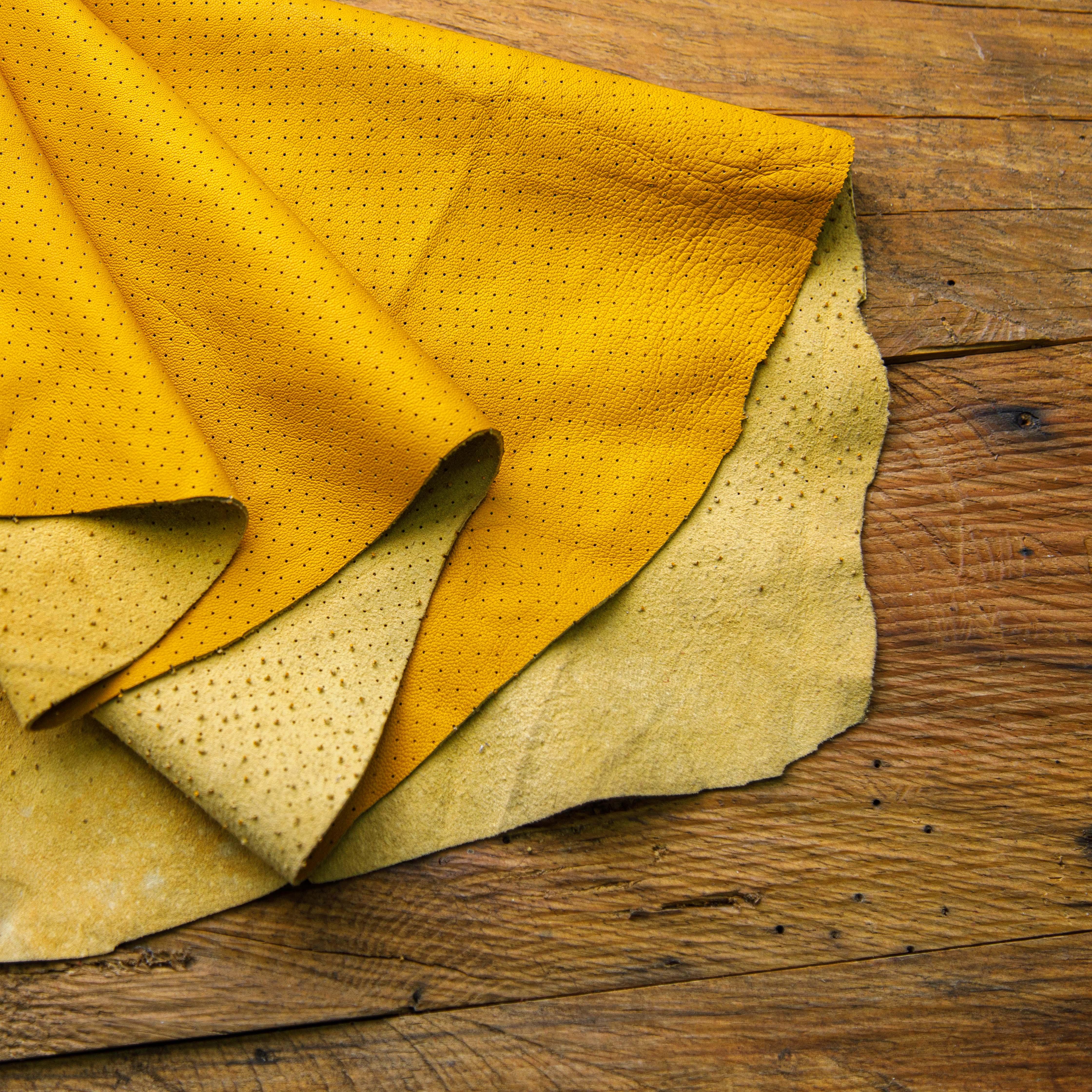 Pinhole texture soft leather – honey yellow cowhide for shoes and premium garments