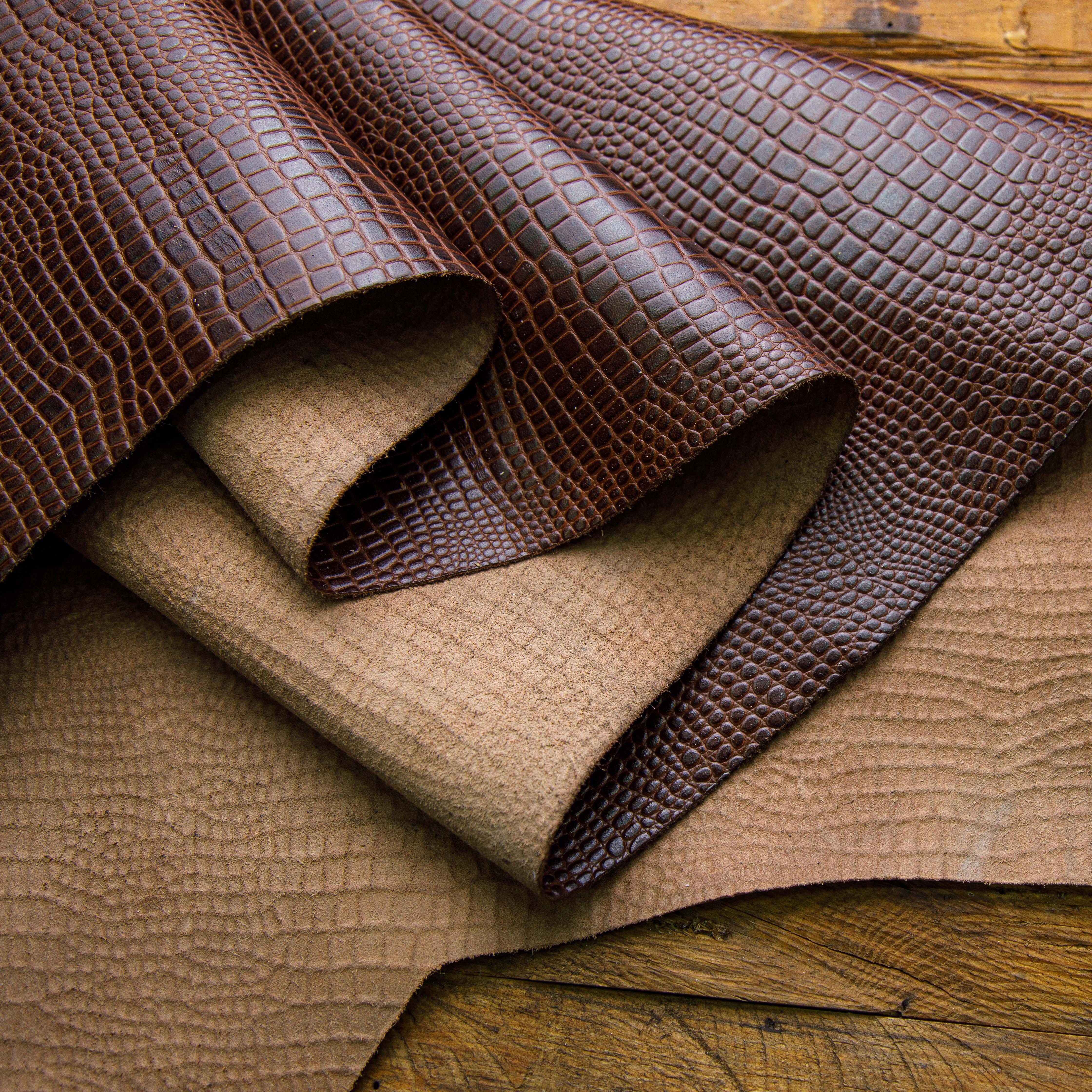 brown crocodile embossed leather