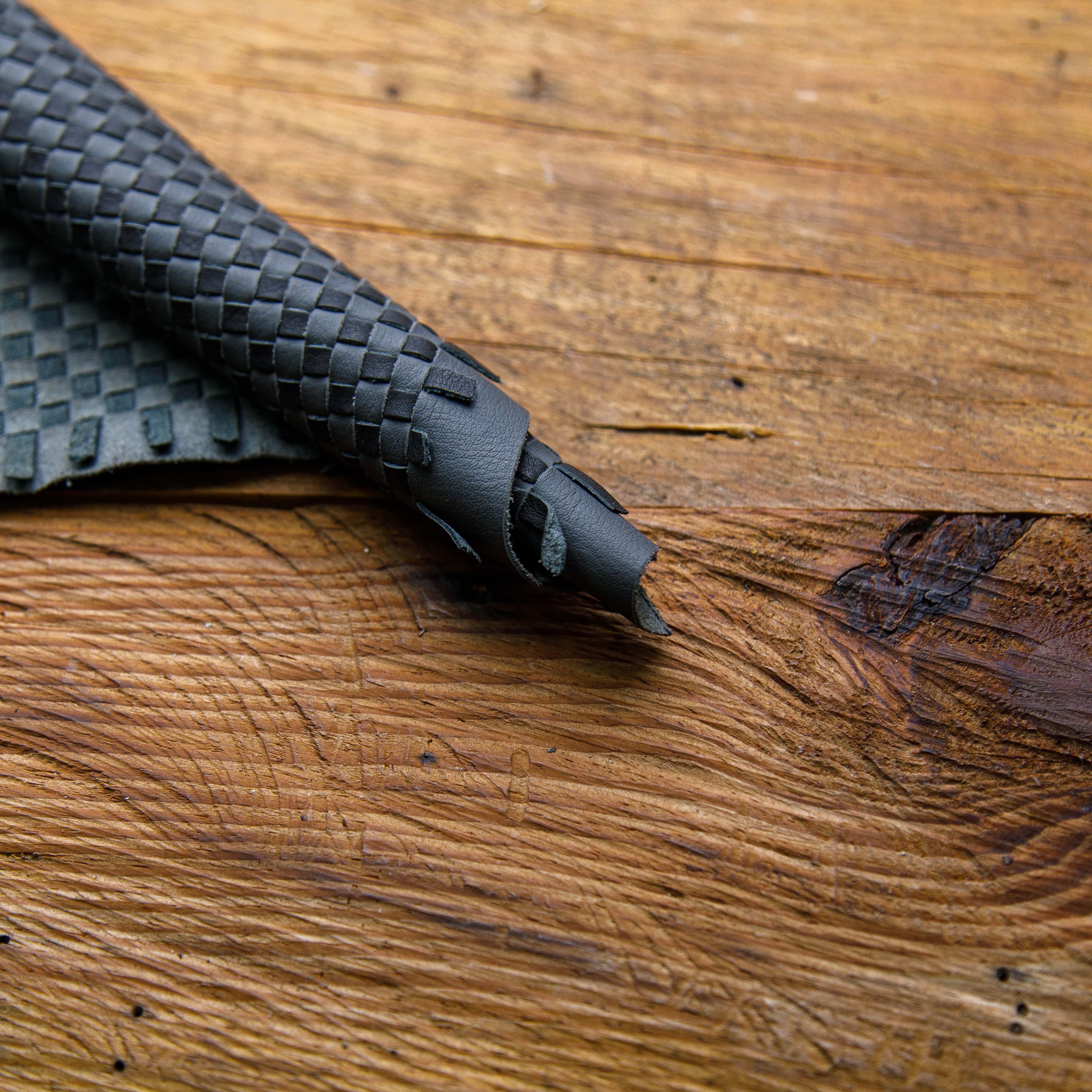 Black and gray handmade basket weave leather – premium woven leather hide for bags and upholstery