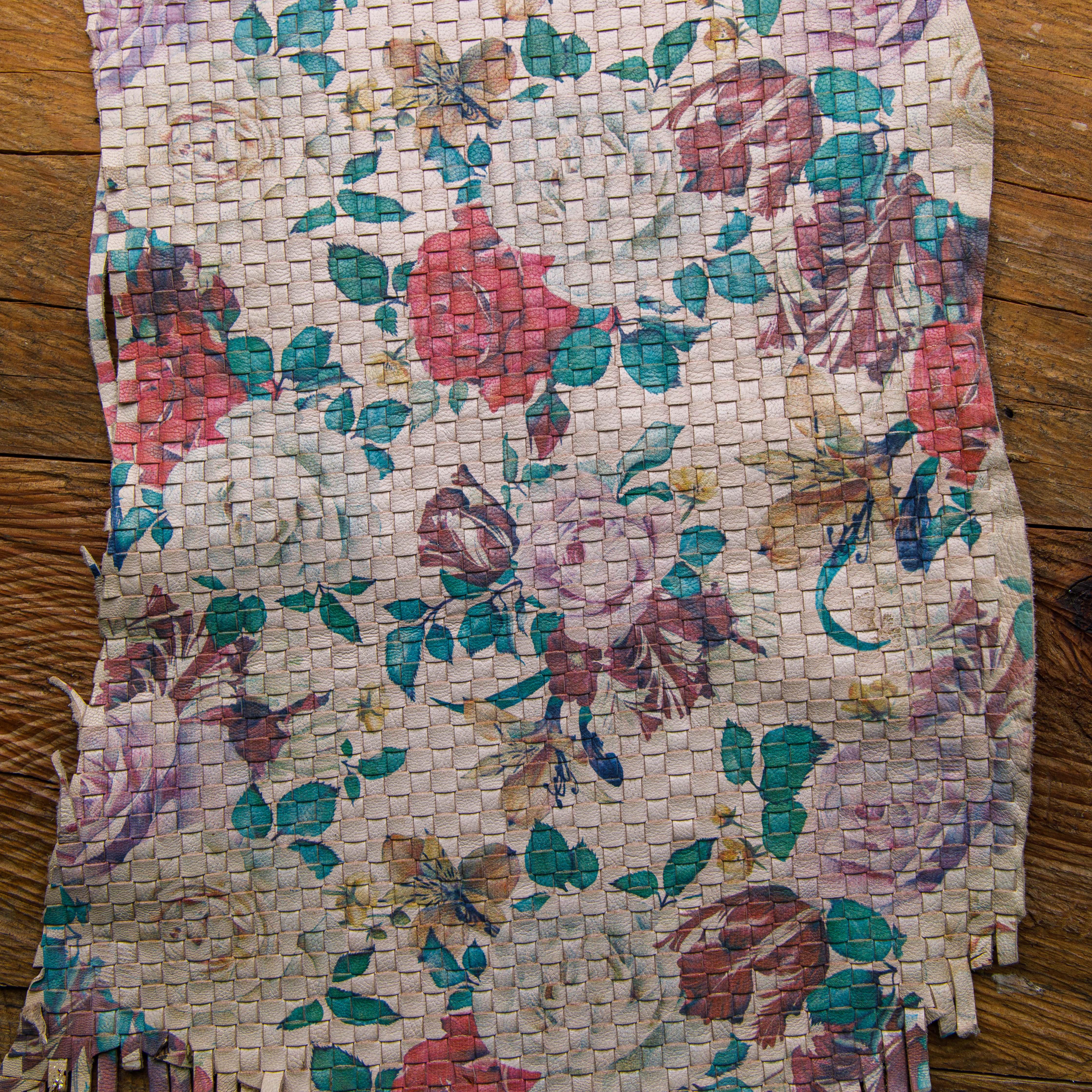 Floral patterned woven leather – handcrafted hide for handbags and wallets