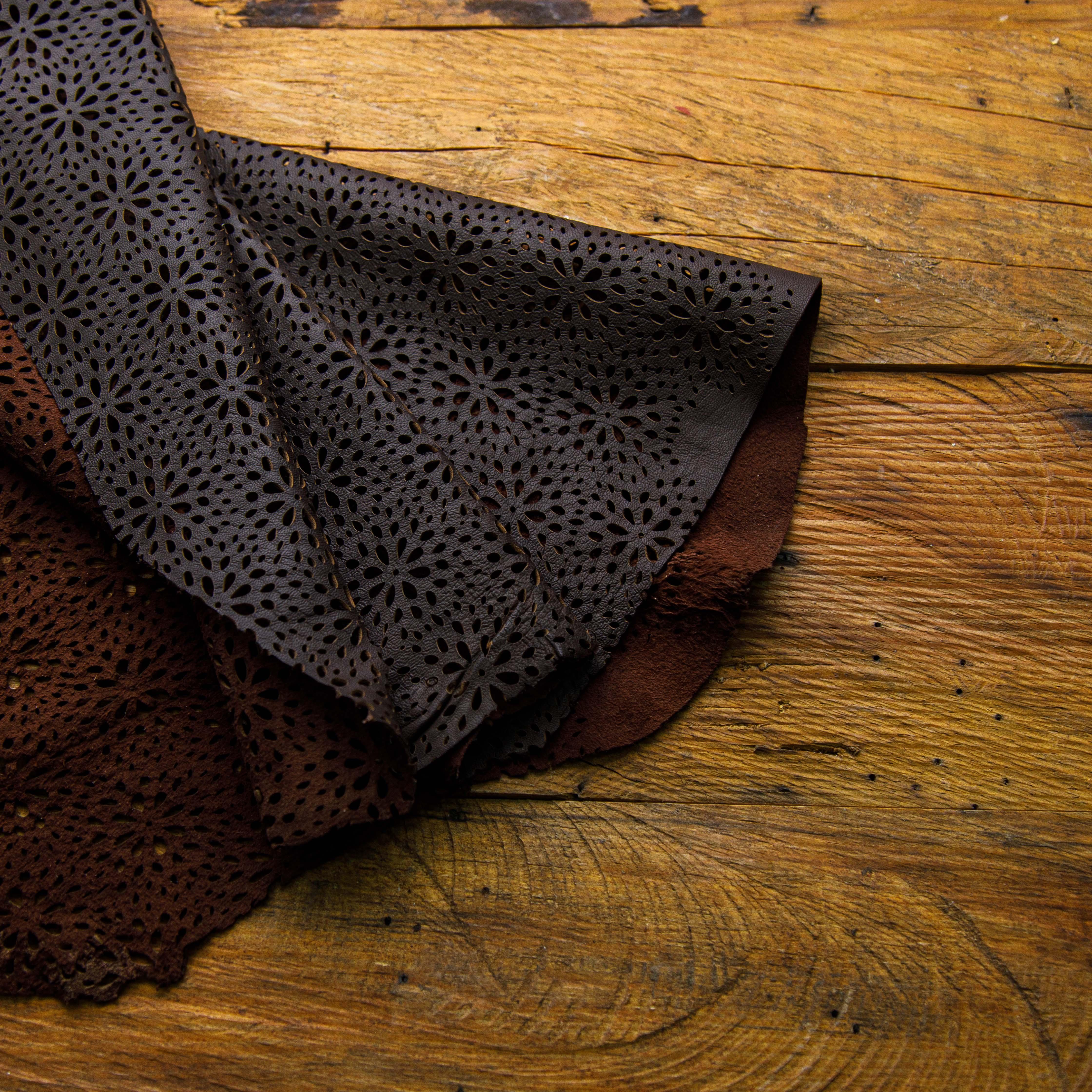 Premium dark brown leather hide – laser cut finish for luxury leathercraft projects

