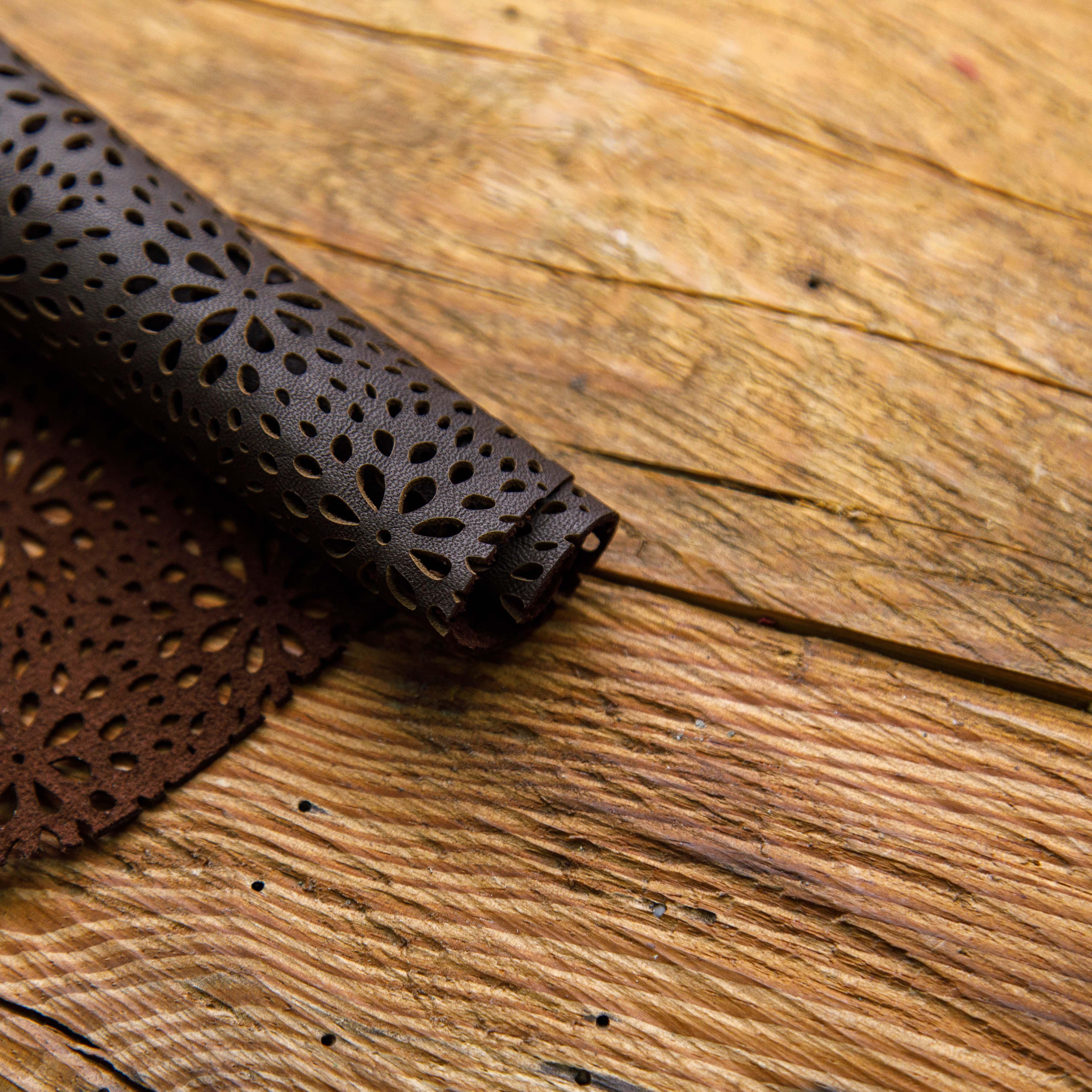 Premium dark brown leather hide – laser cut finish for luxury leathercraft projects

