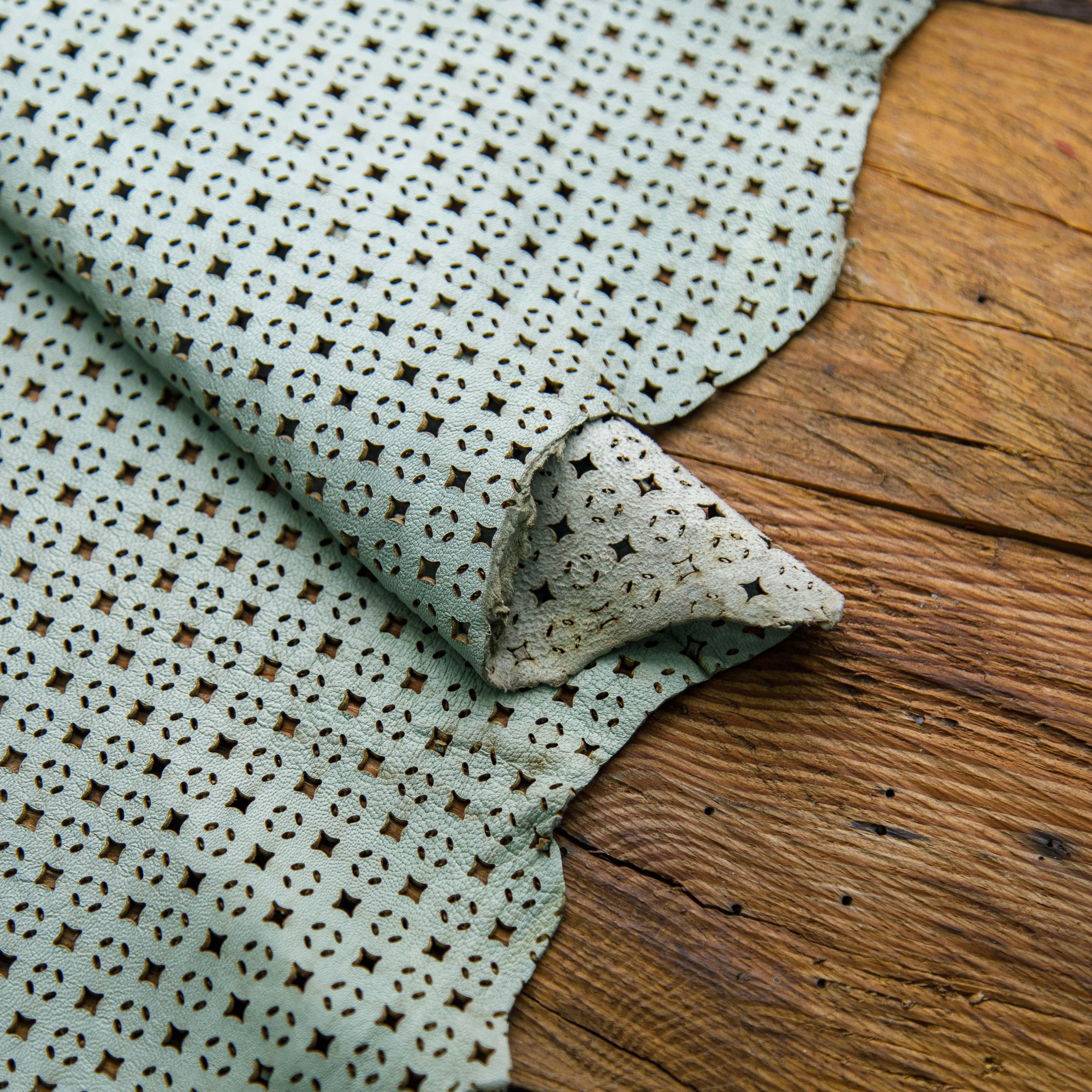 Stars pattern laser cut leather in off-white – premium leather hide for accessories and apparel