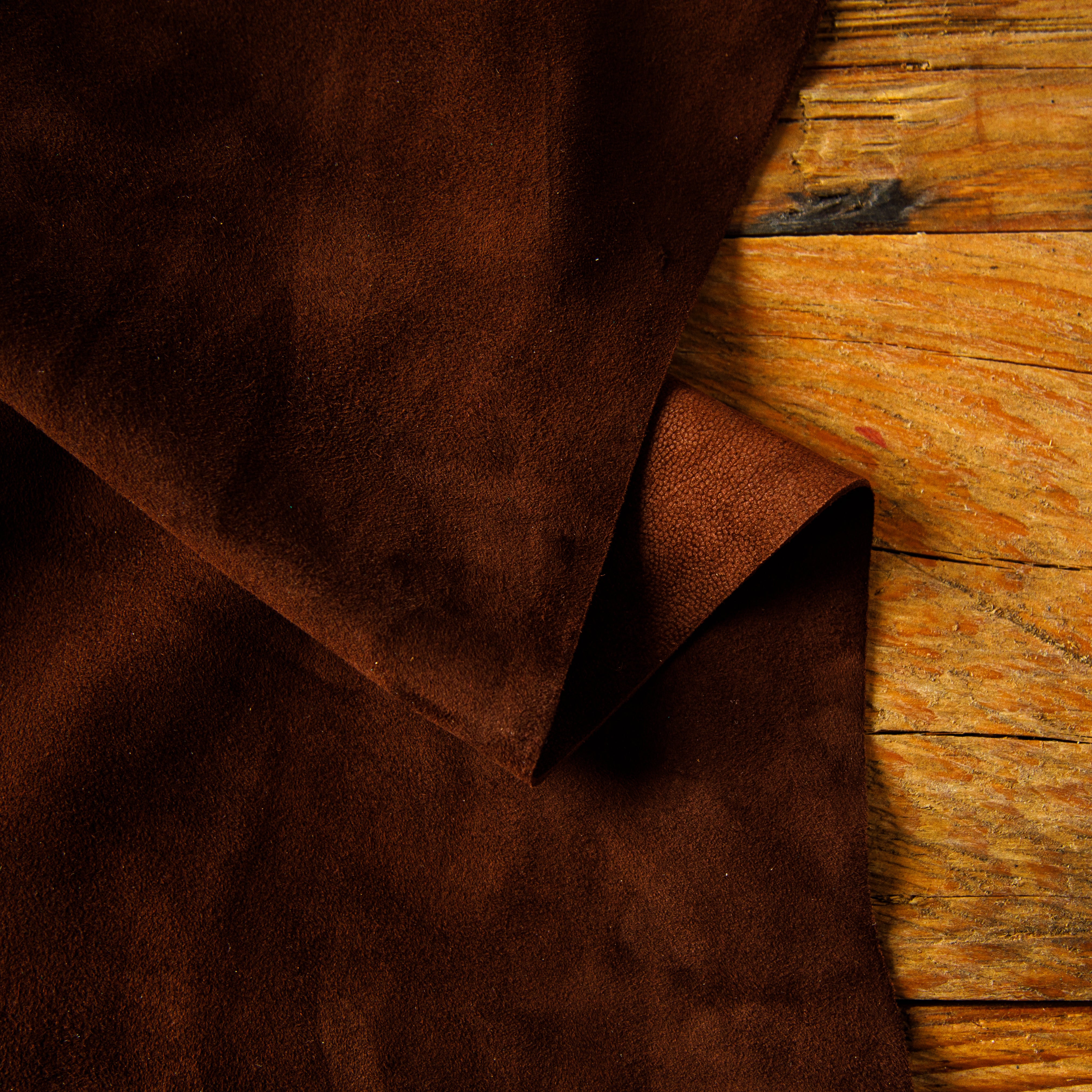 Velvety dark brown goat suede – natural leather for bags, shoes, and jackets