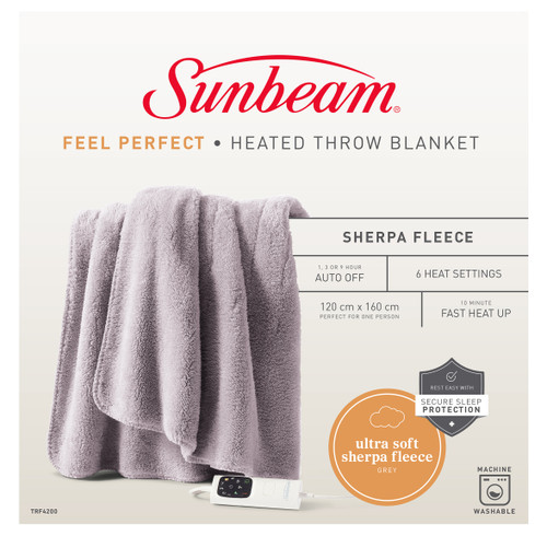 Sunbeam Feel Perfect Sherpa Fleece Heated Throw Blanket