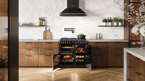 Belling BRDX90DFBL Richmond Deluxe 90cm Dual Fuel Range Cooker – Black, 3 Ovens