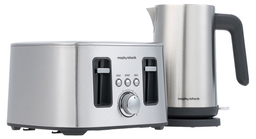 Morphy Richards 1.7L Kettle & 4 Slice Toaster Breakfast Pack Stainless Steel - MREBP174SS