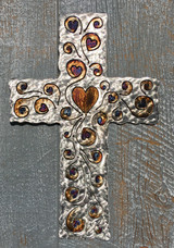 Vine Heart cross made out of steel representing Jesus and the True Vine and His love for us.