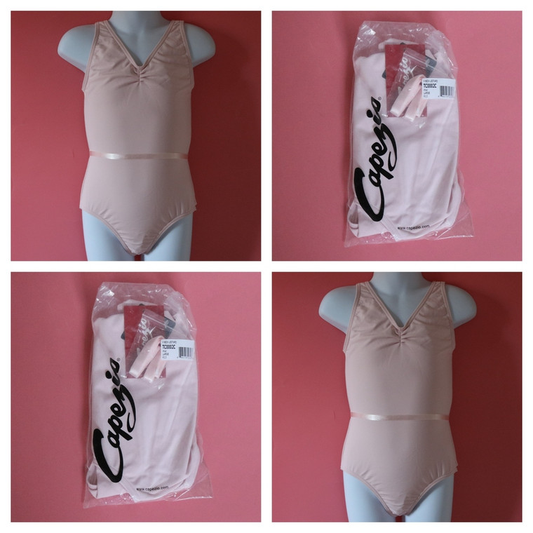 Capezio V Neck Pinch Front Pink Leotard With Belt Large Child