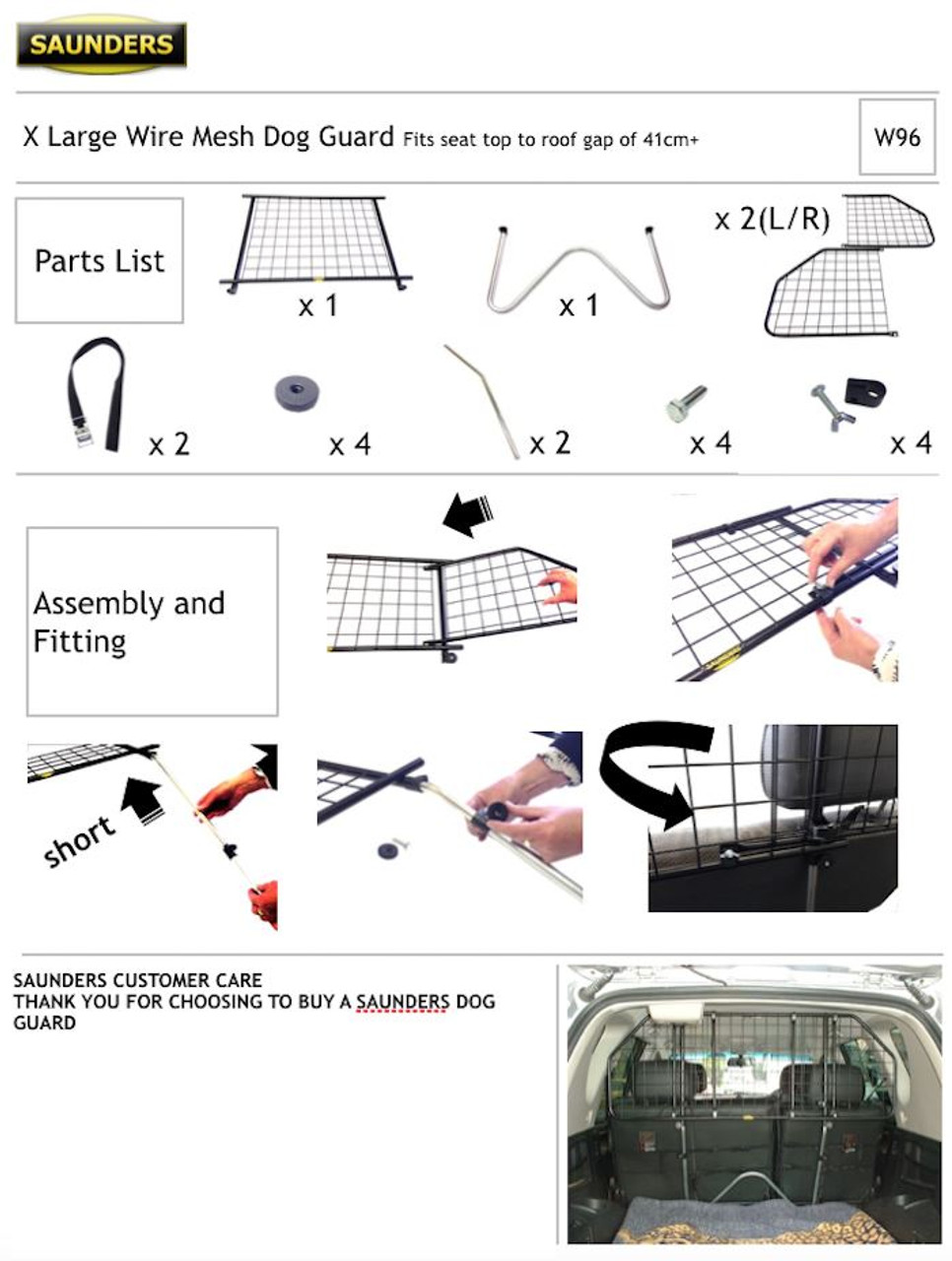 Saunders W96 Dog Guard For Jeep Wrangler Hard Top 1993 - 2007