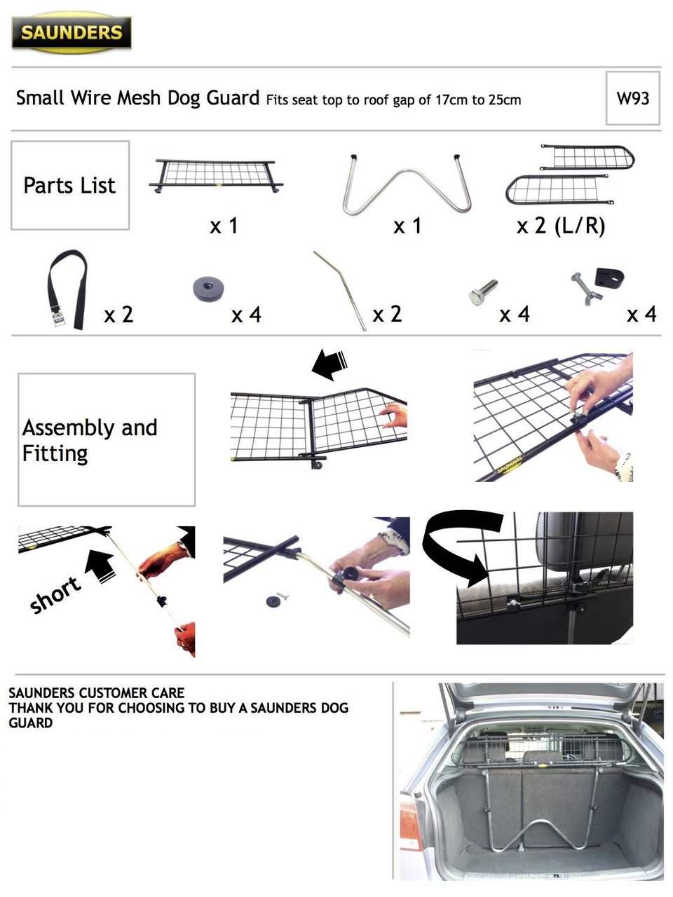 Saunders W93 Dog Guard For Citroen C1 2005 onwards