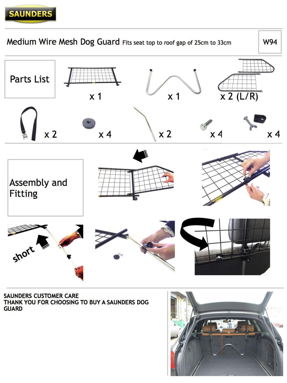 Saunders W94 Dog Guard For VW Golf Hatch 1984 - 1992