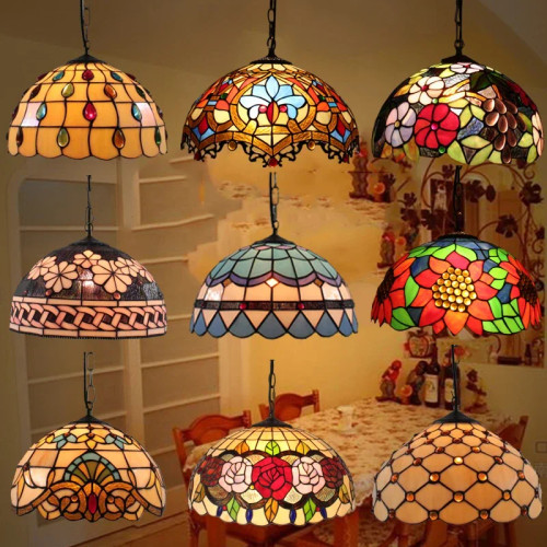 Retro Tiffany  Style Stained  Glass Dome Lamp Shade