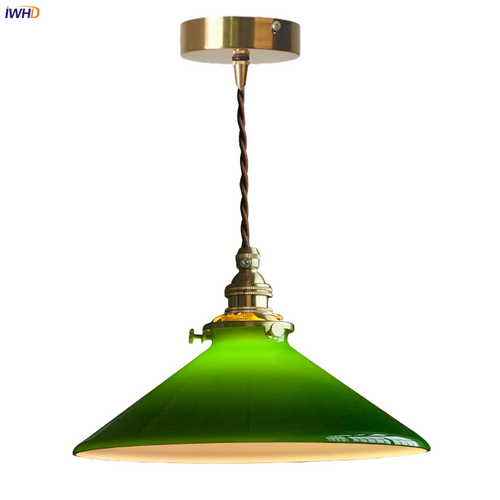 IWHD Japanese Vintage Glass LED Pendant Lamp Cafe Loft Restaurant Bedside Living Room Kitchen Brass Hanging Light Decoration