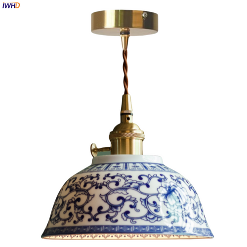 IWHD Flower Ceramic LED Pendant Lights Cafe Loft Bedside Living Room Kitchen Home Decor American Vintage Hanging Lamp Luminaria
