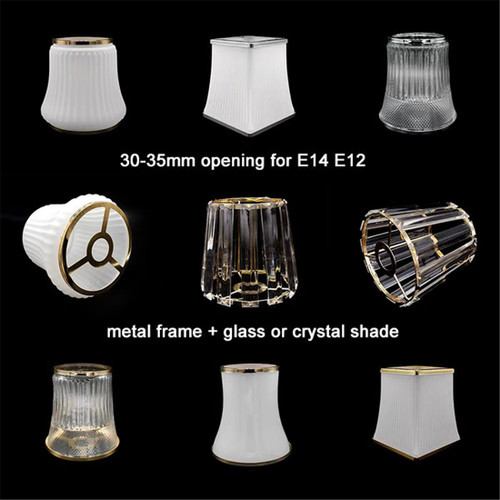 Modern 30-35mm Opening Glass or Crystal Lamp Shade with Metal Frame for E14 E12 Chandelier Lampshade Replacement