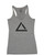 Grey women's fitness racer back tank top with black logo for fitness.