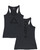 Dark grey women's fitness racer back tank top with black logo for fitness.