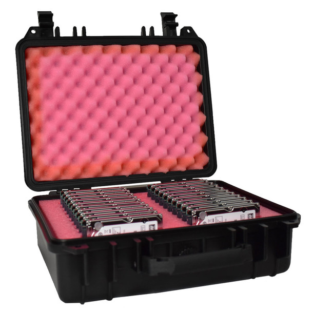 SiForce S20 Hard Drive Transport Case (Fits 20 x 2.5" HDD) Open with Drives Angled