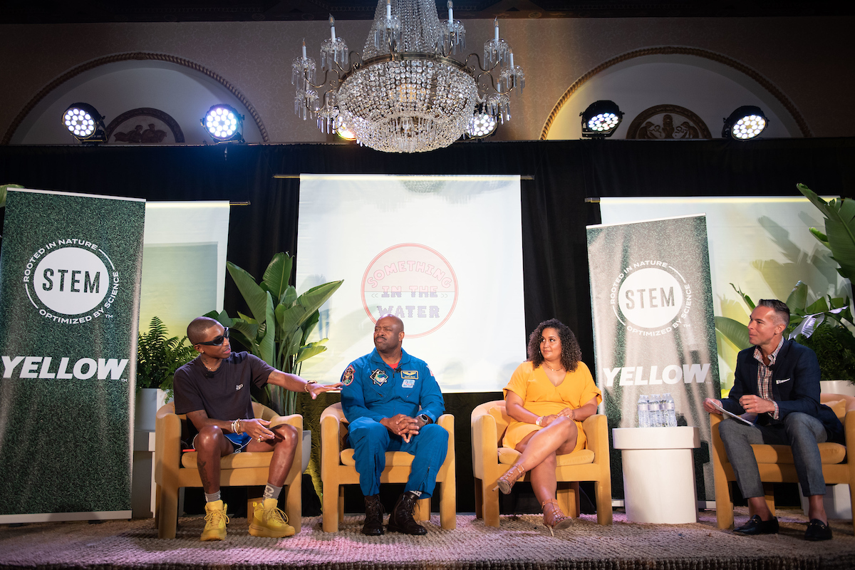 Pharrell Williams at the launch of his new footwear line in Los