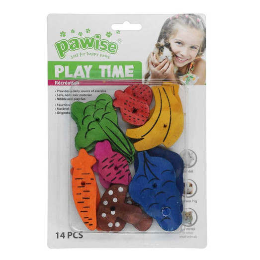 Pawise Wooden Play Fruit Vegetable Small Pet Toy - 14 Pack