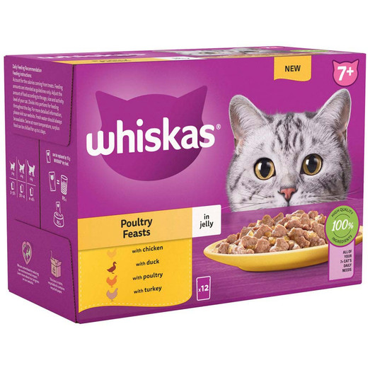 Whiskas 7+ Poultry In Jelly Cat Food Pouch - 12 x 85g