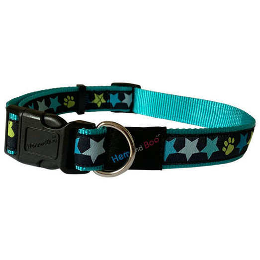 Hem & Boo Stars Premium Nylon Adjustable Dog Collar - Blue