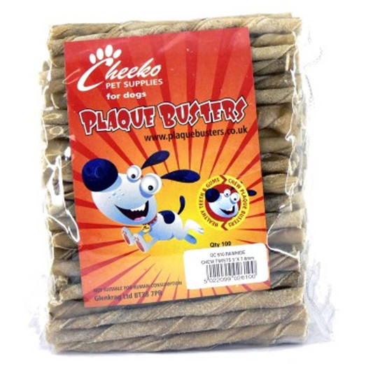 Plaque Busters Rawhide Chewy Twists Dog Treats - 5inchx3 5mm 100 pack