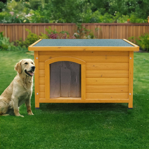 Dfpets Outdoor Flat Roof Wooden Kennel