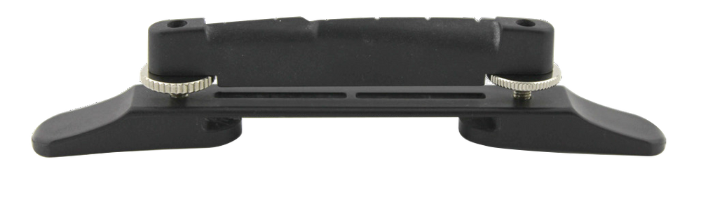 String saver technology in a jazz style bridge that has the look of ebony and a big, warm open tone. The base adjusts automatically for flat and arch top guitars, installation is a breeze. Black with nickel adjustment nuts.