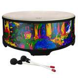 22” Gathering drum with Comfort Sound Technology® pre-tuned drum head. 8” high with moulded feet. Mallets included. Covered in bright and colourful fabric - rainforest finish.