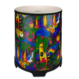 22” Gathering drum with Comfort Sound Technology® pre-tuned drum head. 21” high with moulded feet. Mallets included. Covered in bright and colourful fabric - rainforest finish.