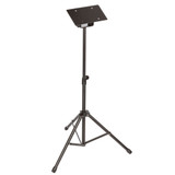 Fold-away, 2 tier stand with fully adjustable tilter. Pad playing height 59cm - 89cm. Black