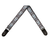 Guitar strap - woven jacquard - Floral light blue / brown pattern