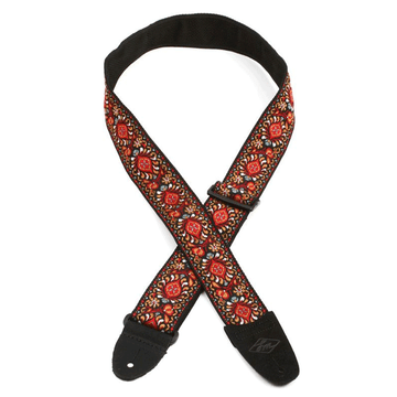 Lm - Retro 2 Inch Woven Jacquard Guitar Strap- Red Tapestry