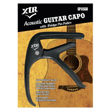 Acoustic Guitar Capo- With Bridge Pin Puller -  Black - Trigger style