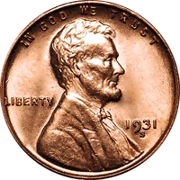 1931-S Lincoln wheat cent, one of the key dates in the Lincoln penny series