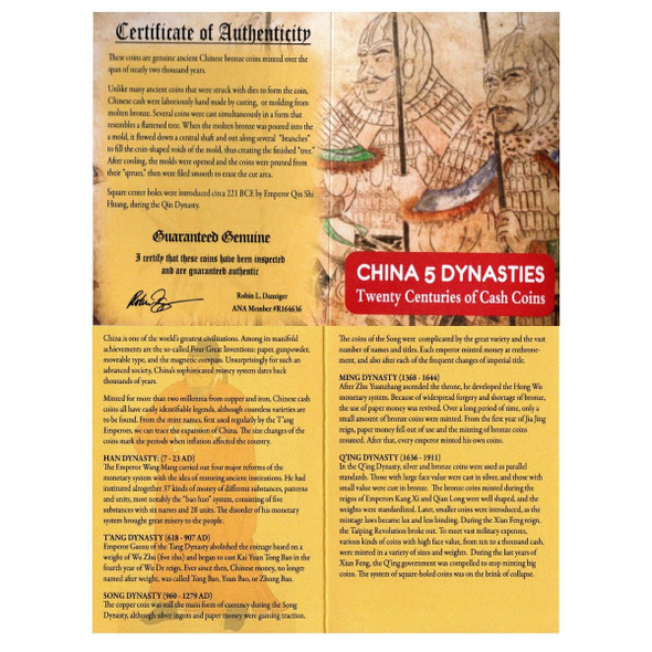 China 5 Dynasties Box: Twenty Centuries of Cash Coins (Five-Coin Box)