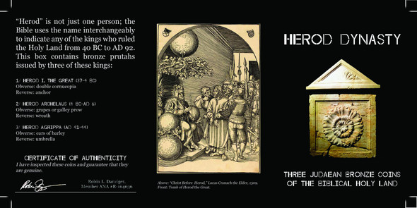 Herod Dynasty: Three Judaean Bronze Coins of the Biblical Holy Land (Three-Coin Box)