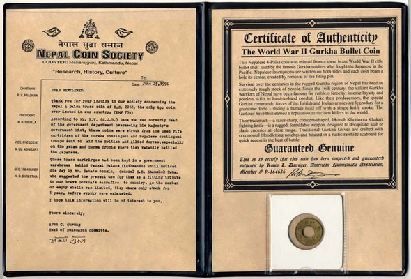 World War II Nepal Gurkha Bullet Coin (Album) (Limited quantity)